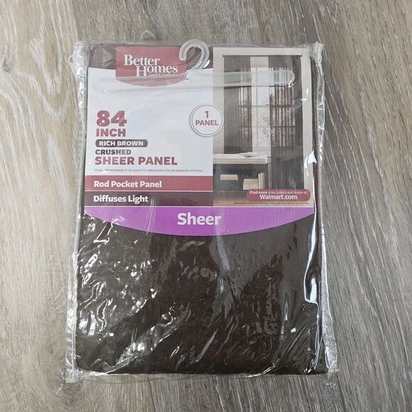 Better Homes And Gardens 84 in Rich Brown Sheer Panel Curtain 1 Pack New - Picture 1 of 4